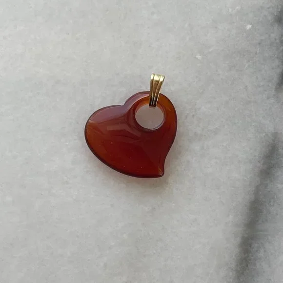 Vintage Solid 14K Yellow Gold Puffy Carnelian Floating Heart Style Charm Pendant - Picture 3 of 10